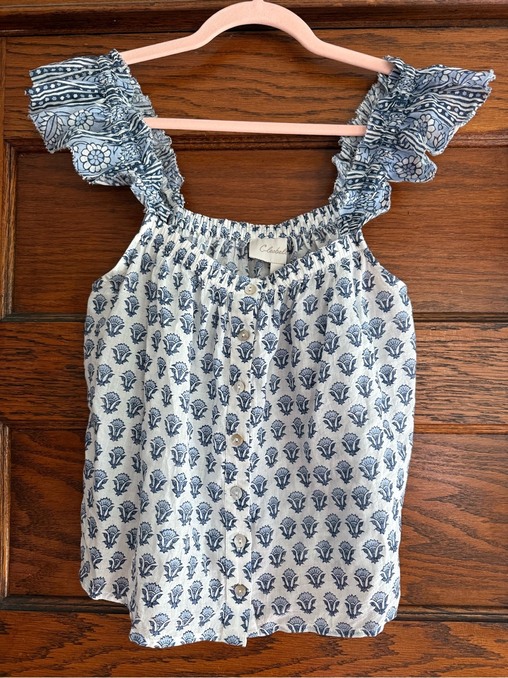 CLEOBELLA Organic Cotton Ruffle Sleeve Babydoll Blouse Top Boho Pattern US S